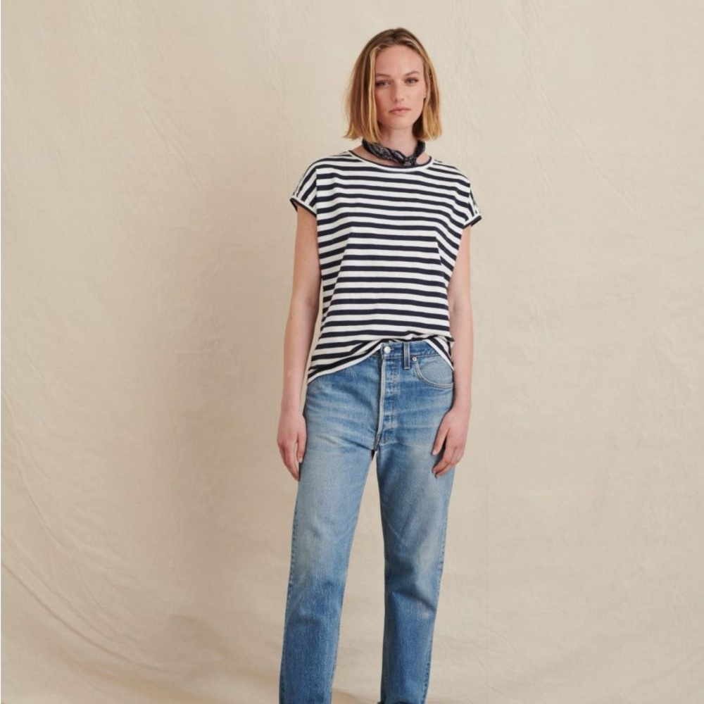 Alex Mill 100% Cotton Dave Tee — White/Navy Stripe